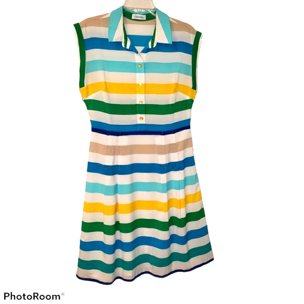 Calvin Klein sleeveless multi color stripe dress